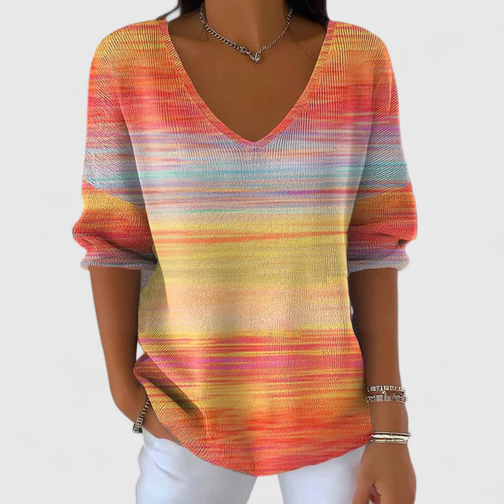 Long Sleeve Top with V Neck and Comfortable Relaxed Fit