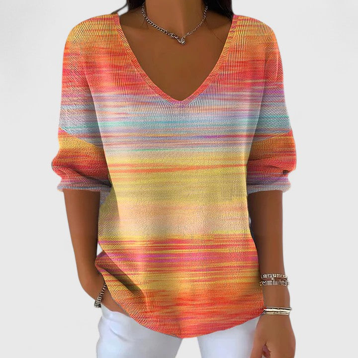 Long Sleeve Top with V Neck and Comfortable Relaxed Fit