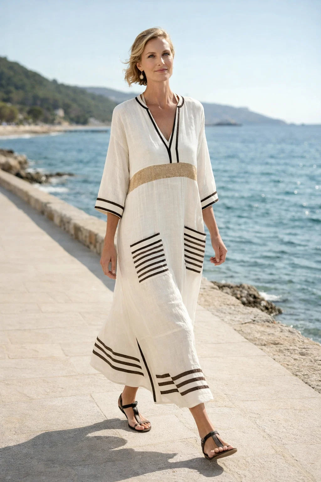 Women Casual Maxi Dress Lightweight Relaxed Fit V Neck Style