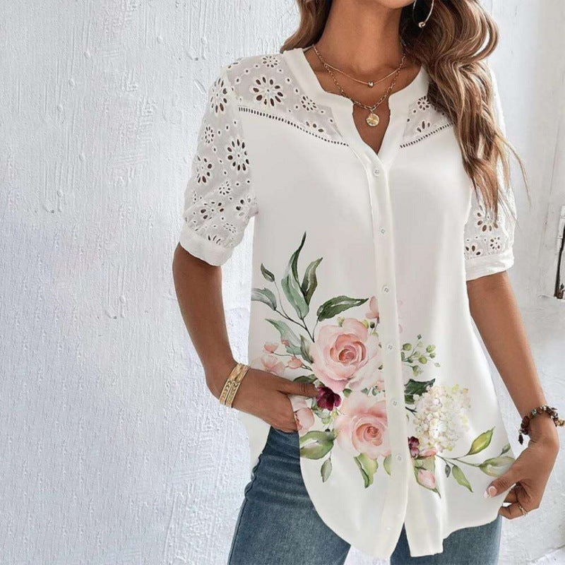 Lace Detail Blouse with Soft Floral Print