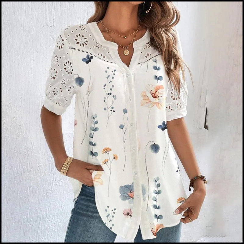 Lace Detail Blouse with Soft Floral Print