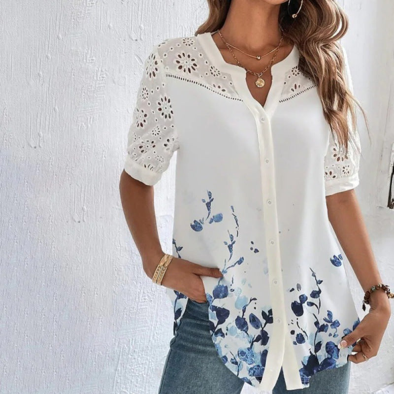 Lace Detail Blouse with Soft Floral Print