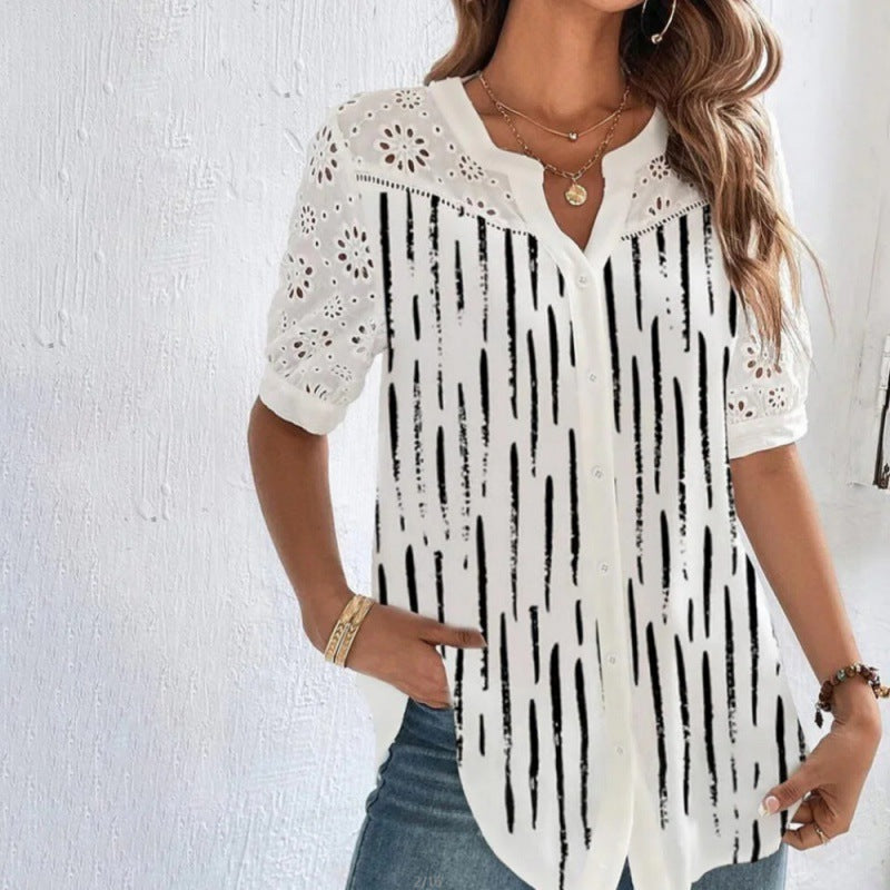Lace Detail Blouse with Soft Floral Print