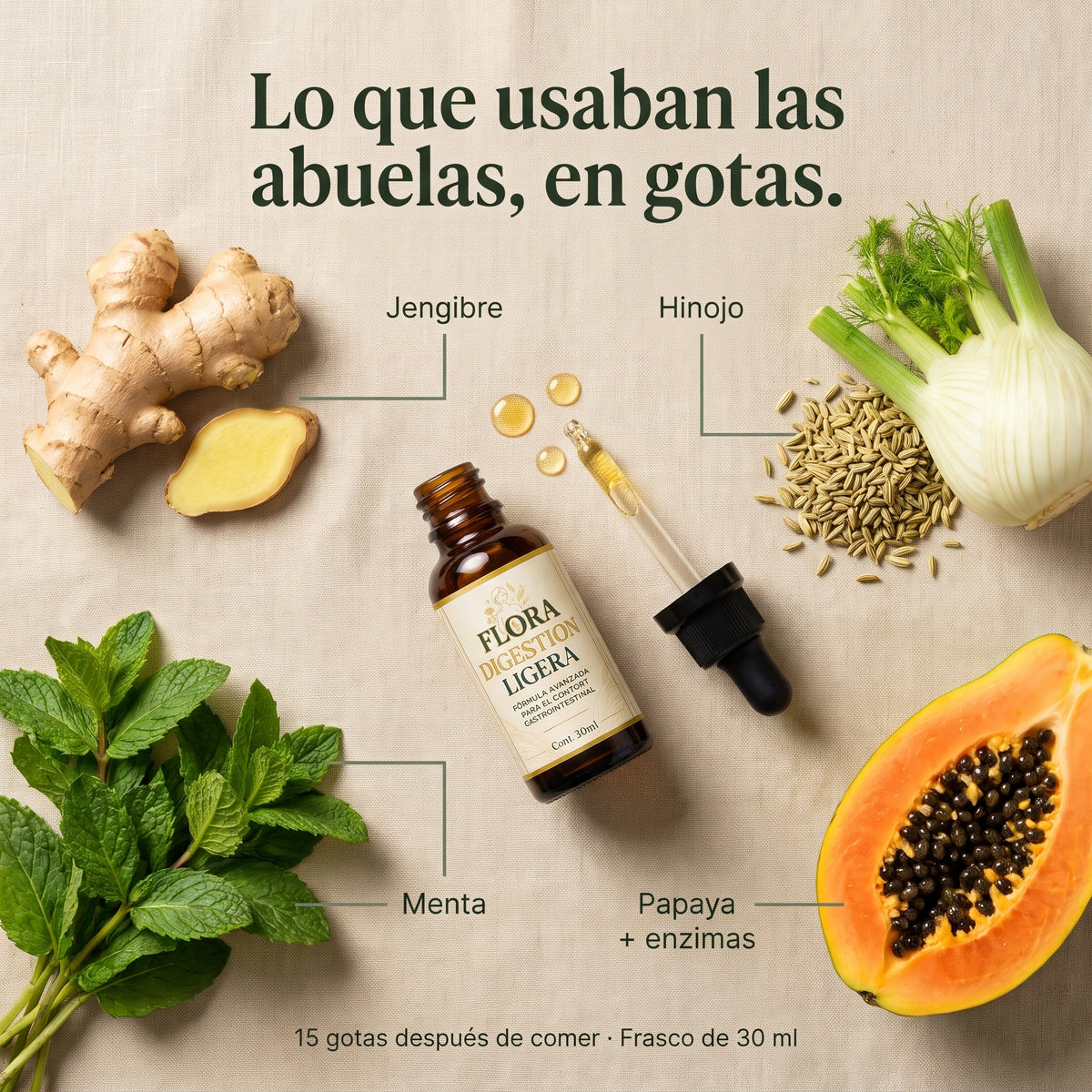 Flora Digestión Ligera: Gotas para Sentirte Ligera Después de Comer