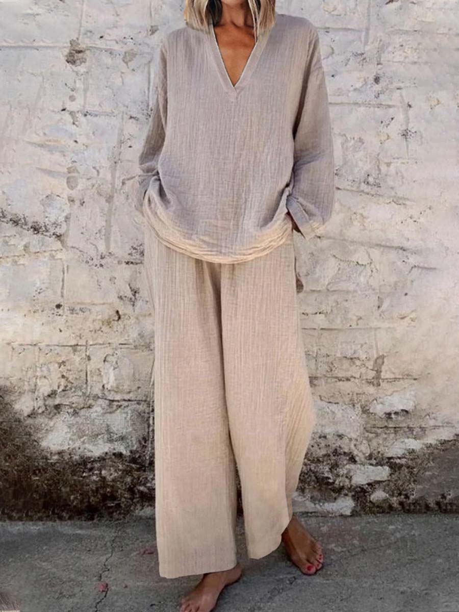 Women’s Linen Two Piece Set Breathable Comfort Loose Fit Elegant