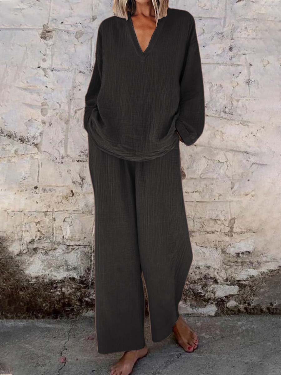 Women’s Linen Two Piece Set Breathable Comfort Loose Fit Elegant