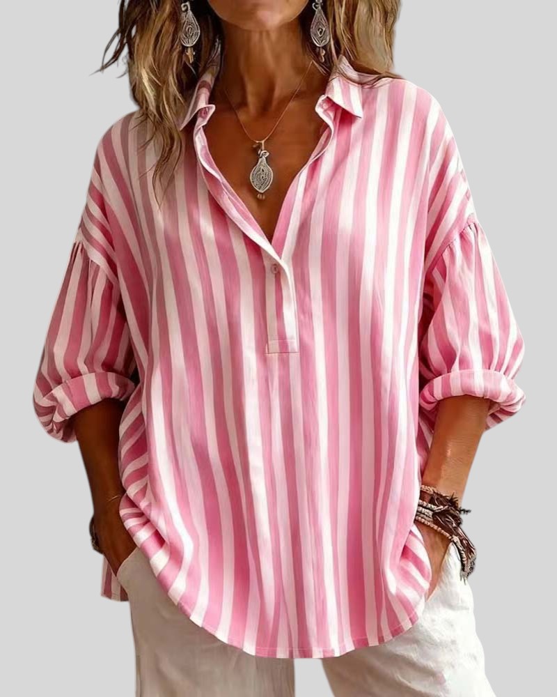 Striped Blouse with Relaxed Fit and Breathable Comfort