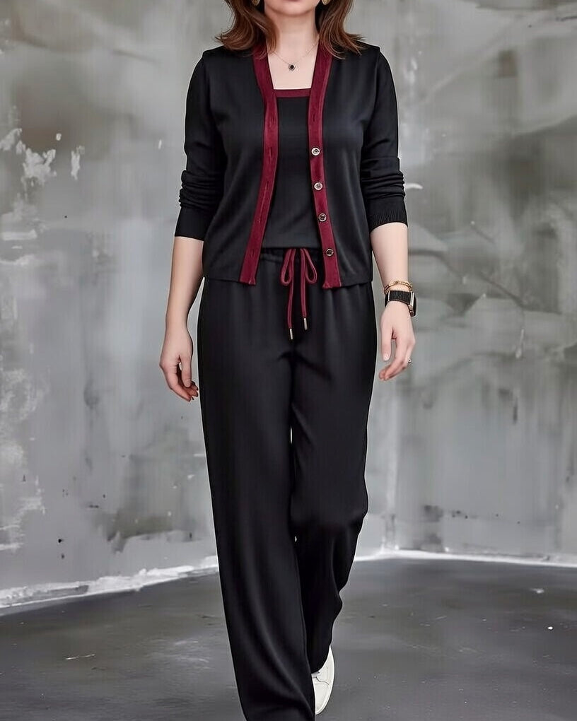 Women’s Comfortable Three Piece Knit Lounge Set Wide Leg