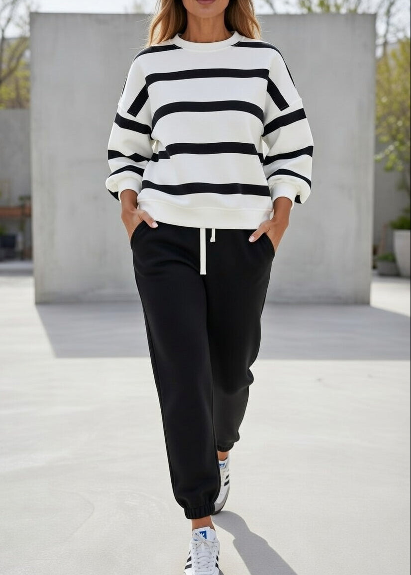 Women’s Two Piece Lounge Set Striped Top Relaxed Fit