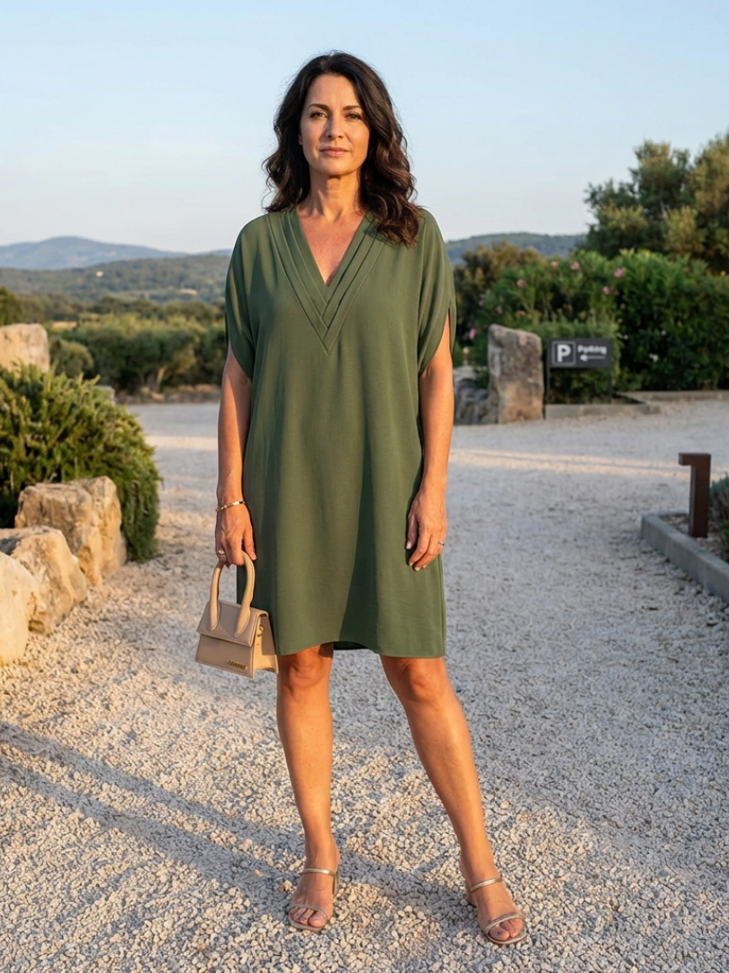 Shift Dress with V-Neck and Relaxed Lightweight Fit
