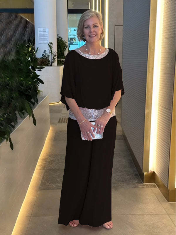 Elegant Two Piece Set Wide Leg Pants and Loose Top Evening Outfit