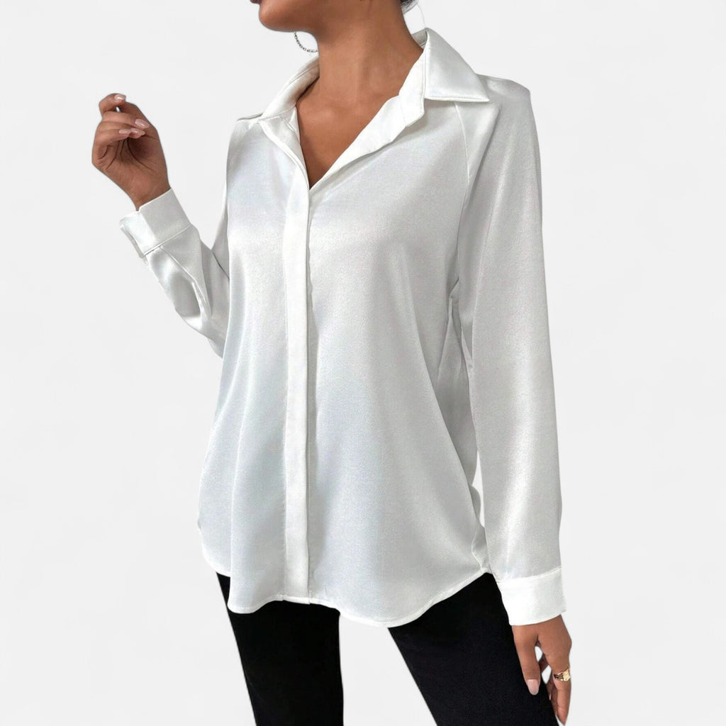 Bellanoa | Women’s Long Sleeve Blouse in Elegant Satin Finish