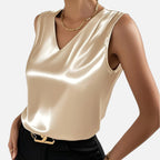 Bellanoa | Women’s Satin Vest Blouse in Refined V-Neck Cut