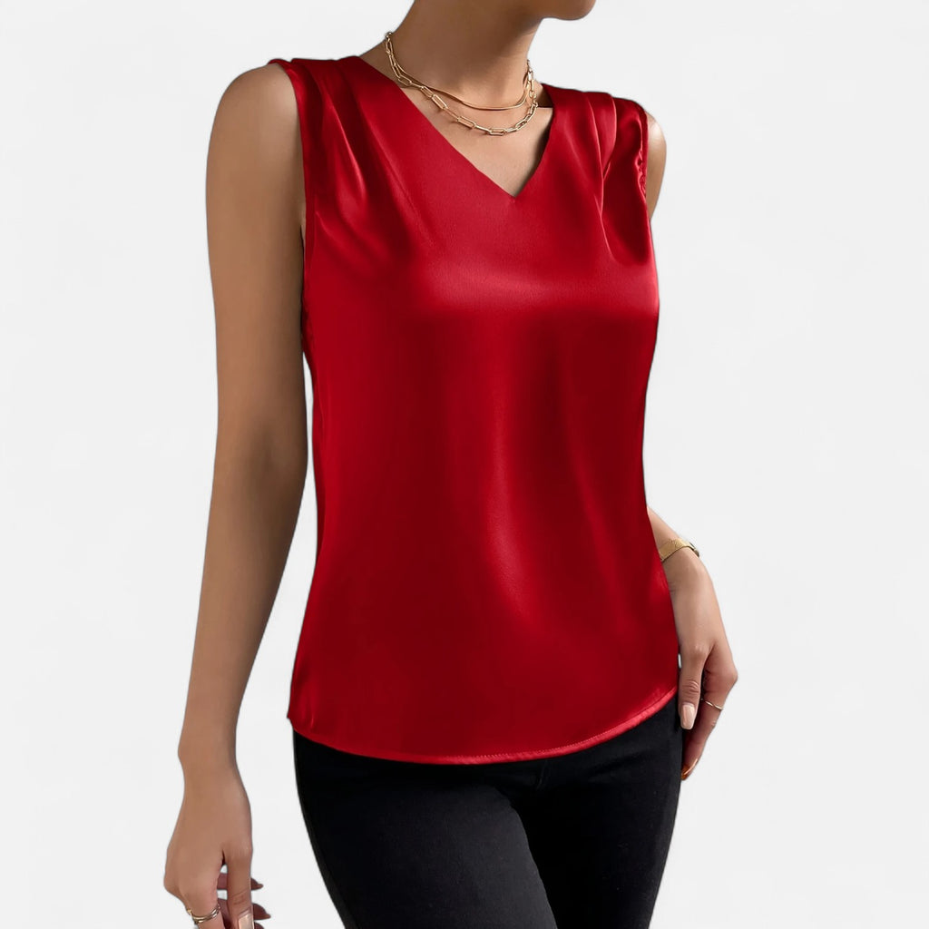 Bellanoa | Women’s Satin Vest Blouse in Refined V-Neck Cut