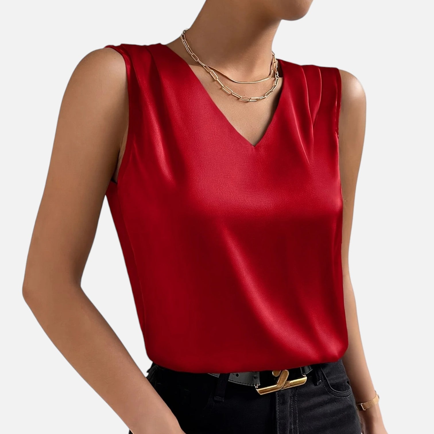 Bellanoa | Women’s Satin Vest Blouse in Refined V-Neck Cut