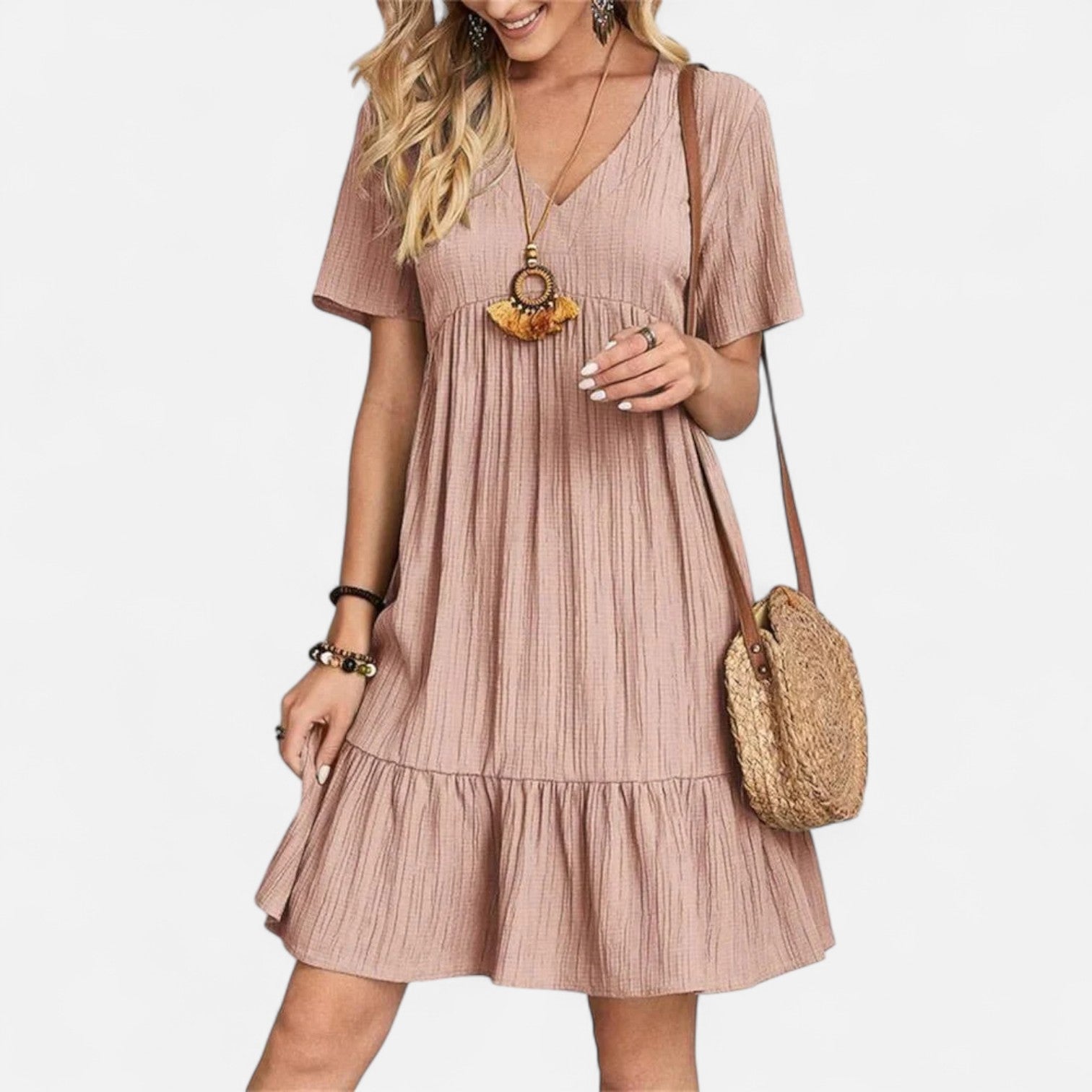 Bellanoa | Women’s V-Neck Dress in Retro A-Line Silhouette