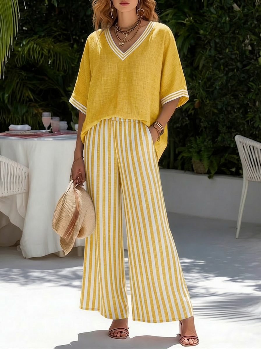 Cotton-Linen Two-Piece Set with Relaxed Fit and Breathable Structure