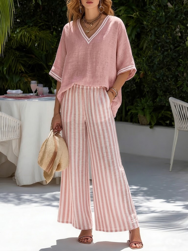 Cotton-Linen Two-Piece Set with Relaxed Fit and Breathable Structure