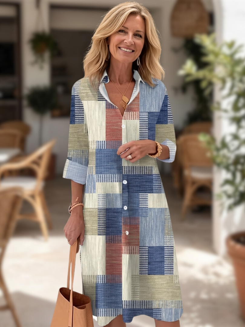 Patchwork Dress with Relaxed Fit and Breathable Lightweight Fabric