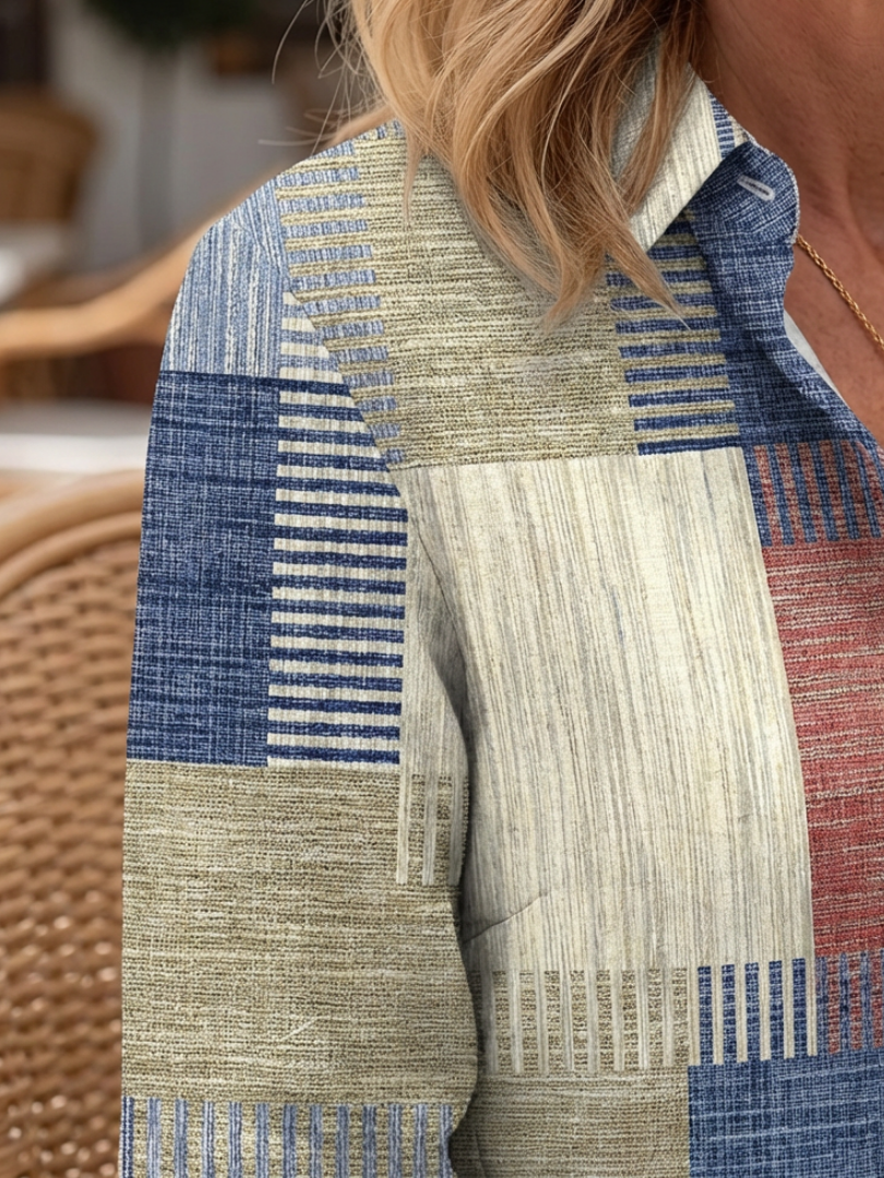 Patchwork Dress with Relaxed Fit and Breathable Lightweight Fabric