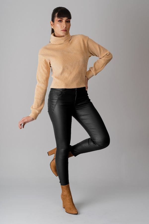 Slit Ankle Faux Leather Skinny Trousers - Light Brown - Just $7