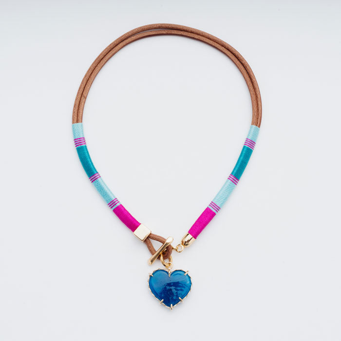 Handmade necklace with blue heart charm