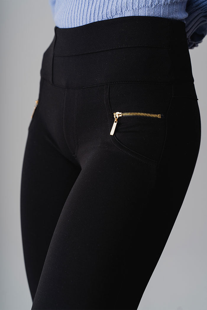 Black dressy leggings - gold zipper