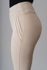 Beige ponte dress pantsDressy leggings - faux leather detail in beige