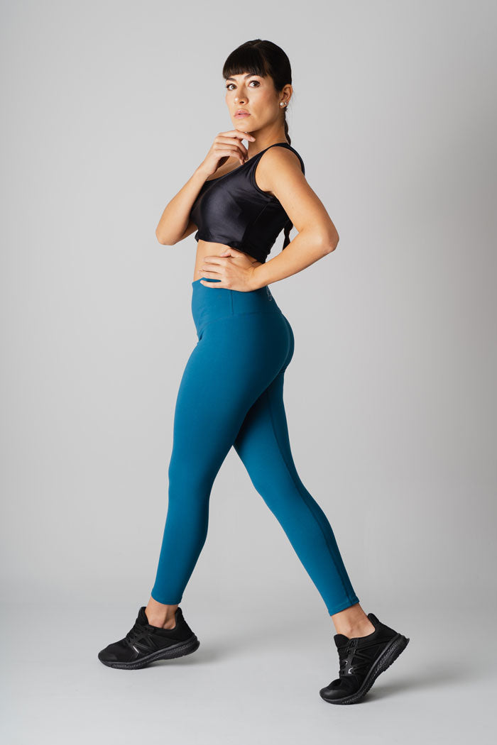 High Waisted Solid Colored Leggings 25" - Blue Teal