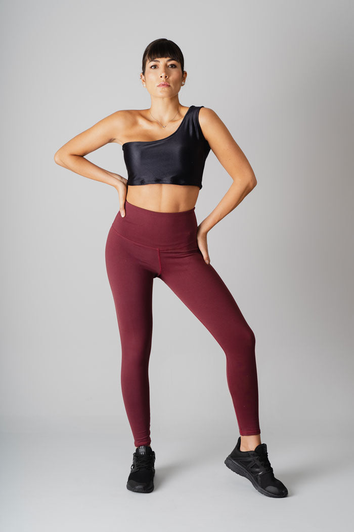 High Waisted Solid Colored Leggings 25" - Burgundy