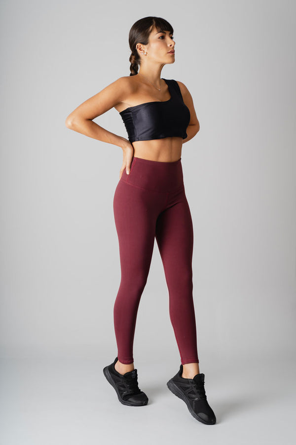 High Waisted Solid Colored Leggings 25" - Burgundy