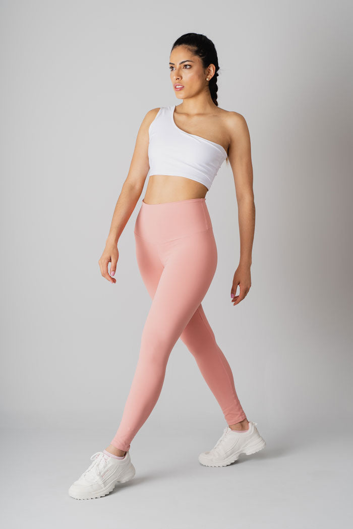 High Waisted Solid Colored Leggings 25" - Dusty Rose